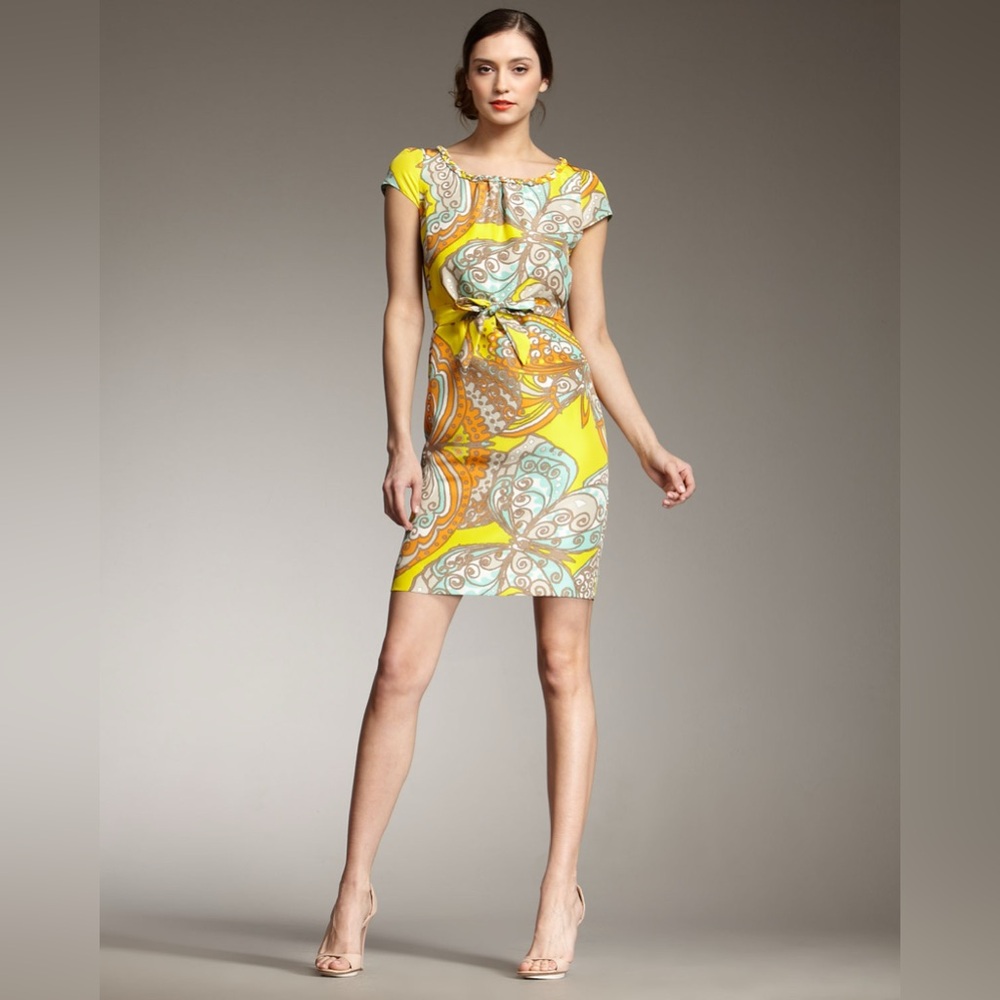 kate spade Yellow Multi Print Cap Sleeve Sheath Dress